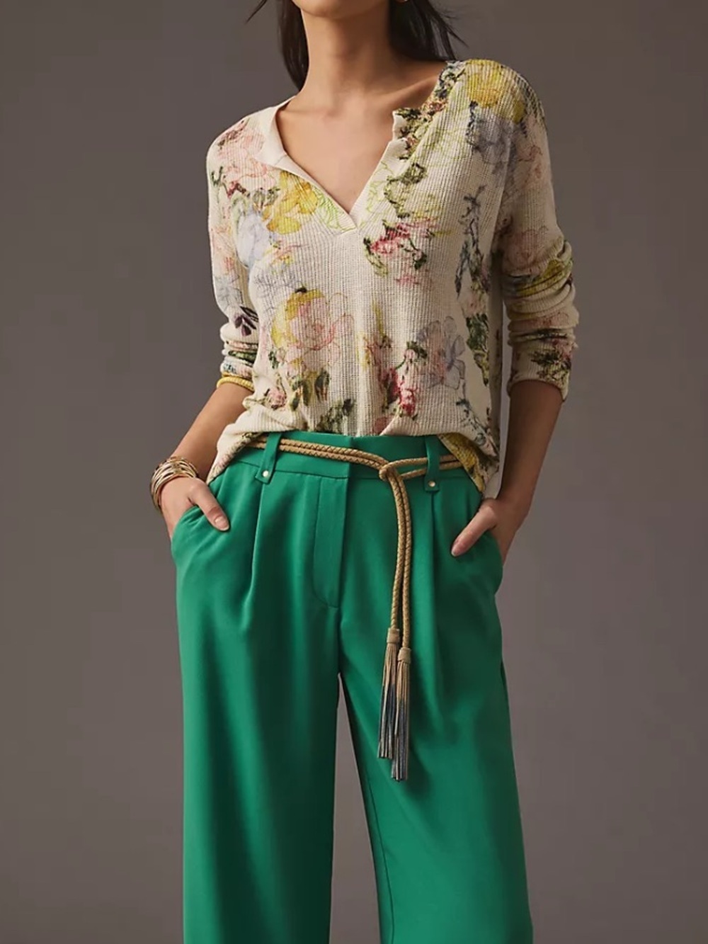 Anthropologie Floral Knit Sweater XXS V Neck Lightweight Boho Pullover